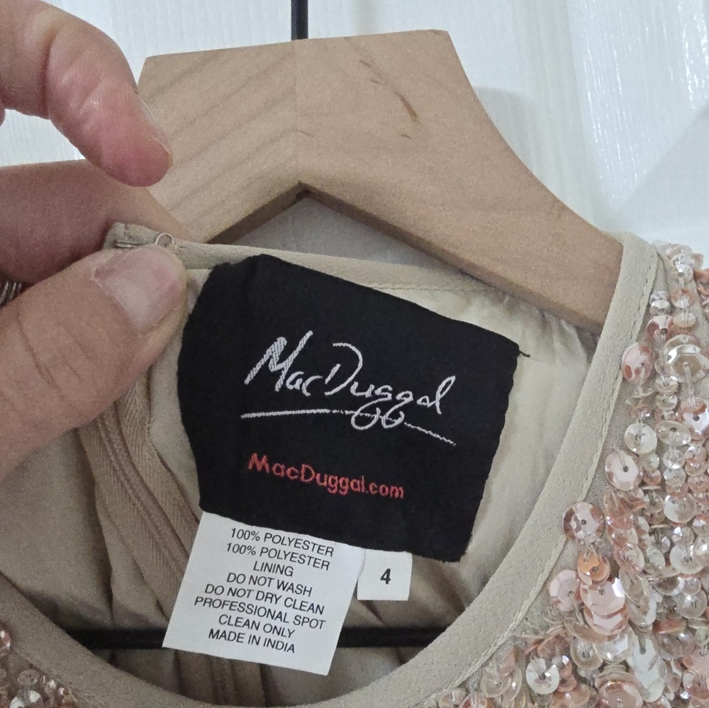 Mac Duggal Gold/pink Sequin High Neck Beaded Midi Sheath Dress New Size 4 - Picture 10 of 13